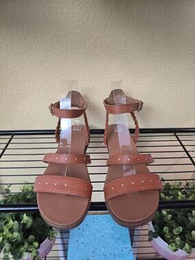 Report Studded Brown Flat Braided Strap Sandals Size 6M